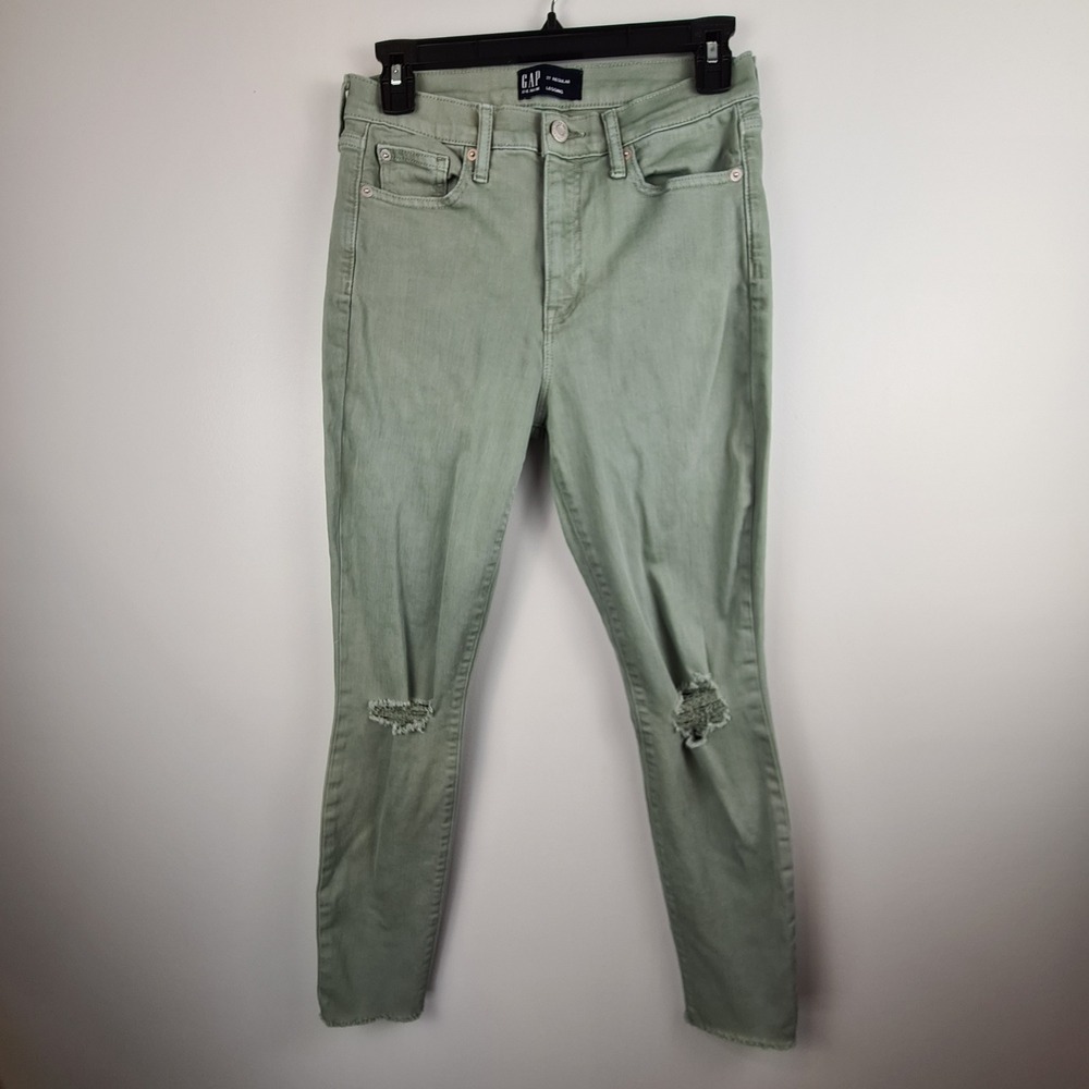Gap Denim Legging High Rise Skinny Jeans Sage Green Distressed 27‎ Regular